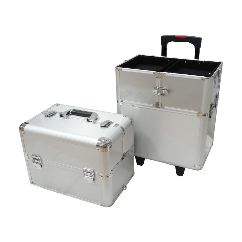 Kufrík na kolieskach sa dá rozložiť na dve časti. V oboch častiach kufrík a sú vyklápacie poličky.